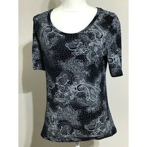 Tommy Hilfiger Womens Top Shirt Size S/P Navy Blue/White Paisley Boho Cottagecor